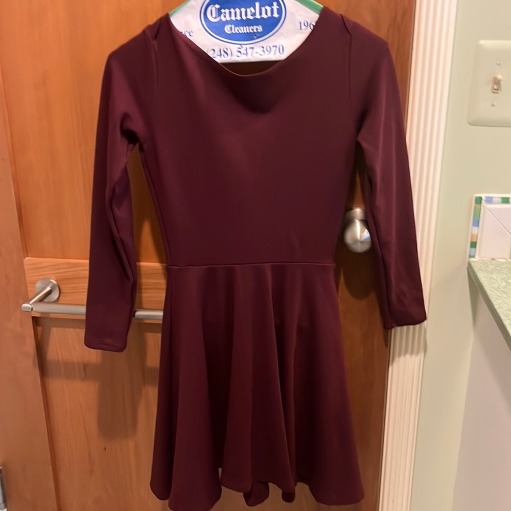 Simple maroon long sleeve skater dress